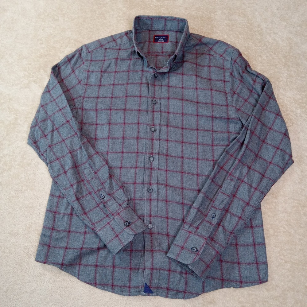 Untuckit Slim Fit Long Sleeve Button Up‎ Shirt Men's Small Gray Check